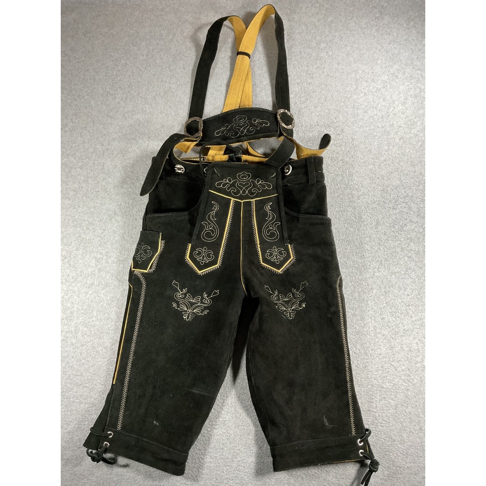 Men’s Black Suede Lederhosen with Yellow Accents